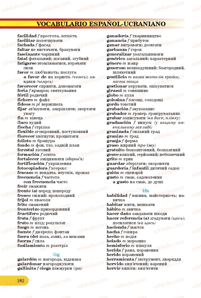 Страница 182 | Підручник Іспанська мова 10 клас В.Г. Редько, В.І. Береславська 2018 10 рік навчання