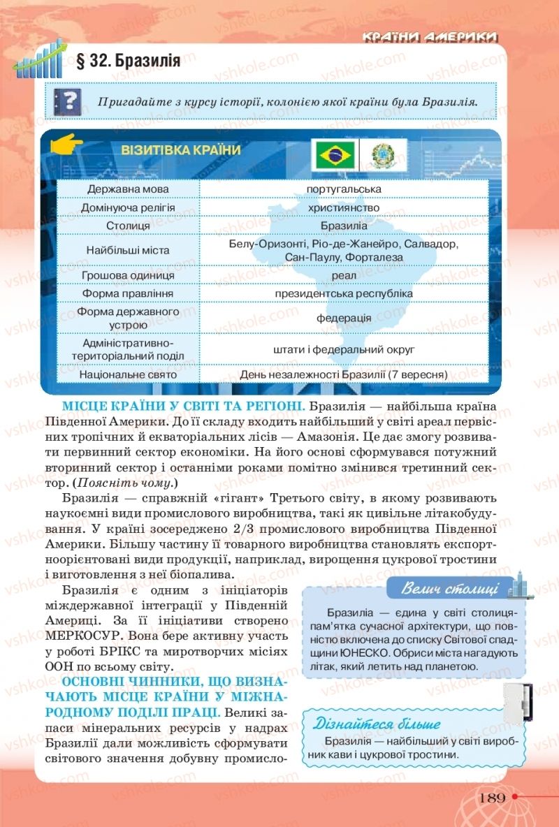 Страница 189 | Підручник Географія 10 клас Т.Г. Гільберг, І.Г. Савчук, В.В. Совенко 2018