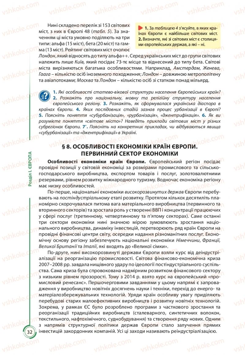 Страница 32 | Підручник Географія 10 клас С.Г. Кобернік, Р.Р. Коваленко 2018