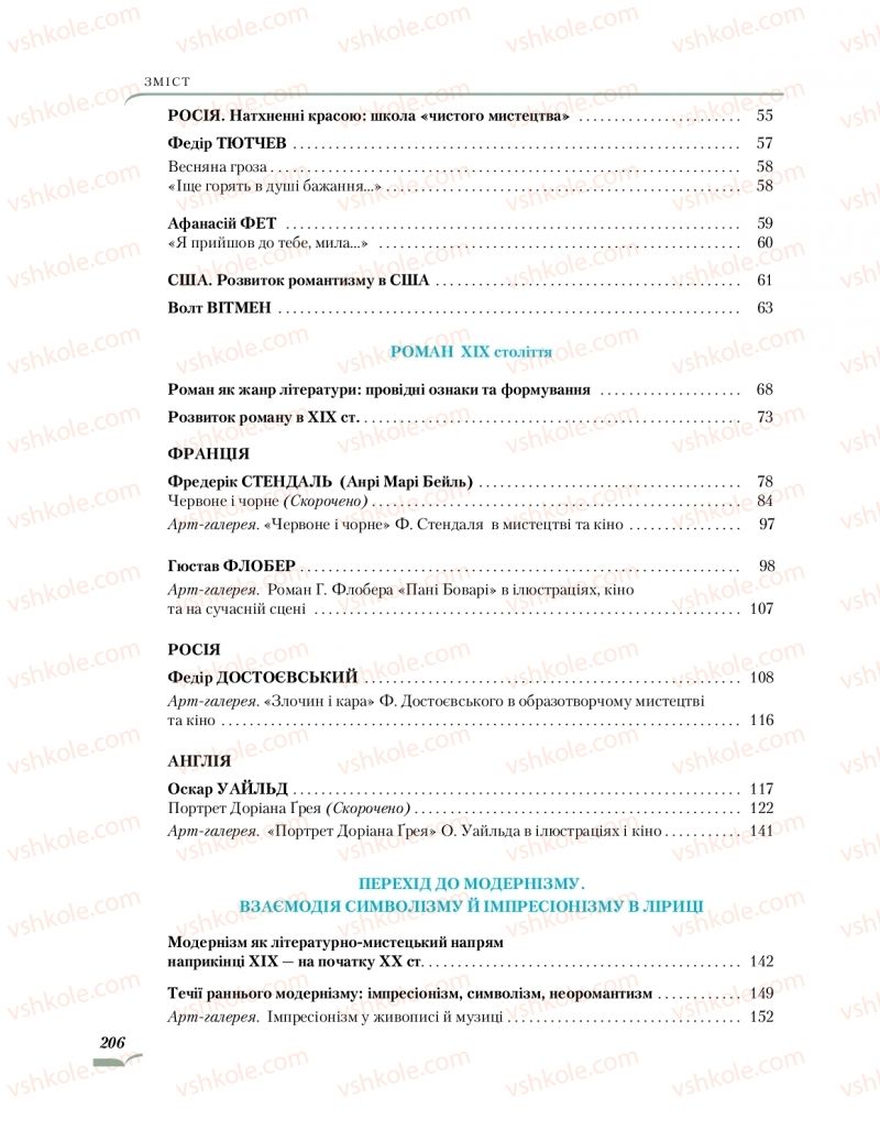 Страница 206 | Підручник Зарубіжна література 10 клас О.М. Ніколенко, О.В. Орлова, Л.Л. Ковальова 2018