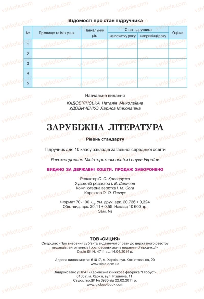 Страница 256 | Підручник Зарубіжна література 10 клас Н.М. Кадоб’янська, Л.М. Удовиченко 2018