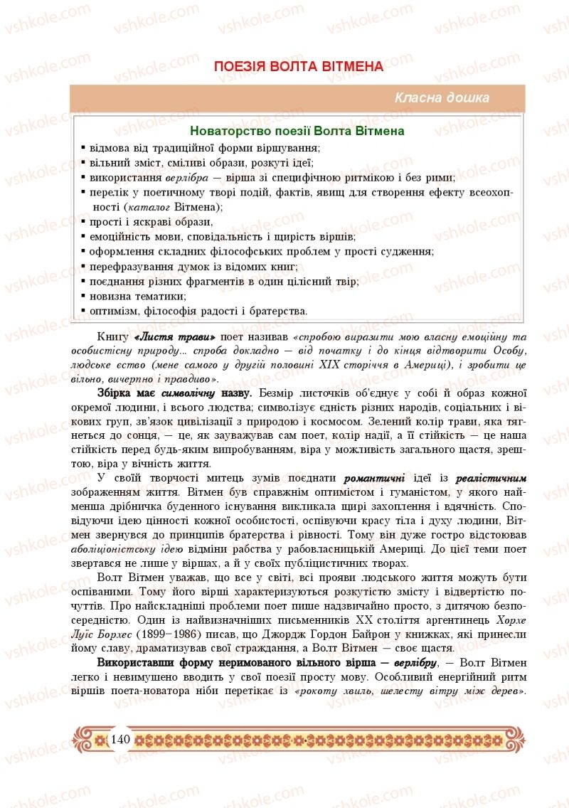 Страница 140 | Підручник Зарубіжна література 10 клас Н.Р. Міляновська 2018