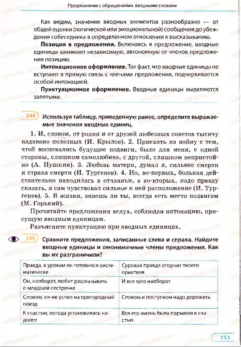 Страница 151 | Підручник Русский язык 8 клас Е.П. Голобородько, Л.В. Вознюк, Н.Н. Вениг, Т.А. Кузьмич 2008