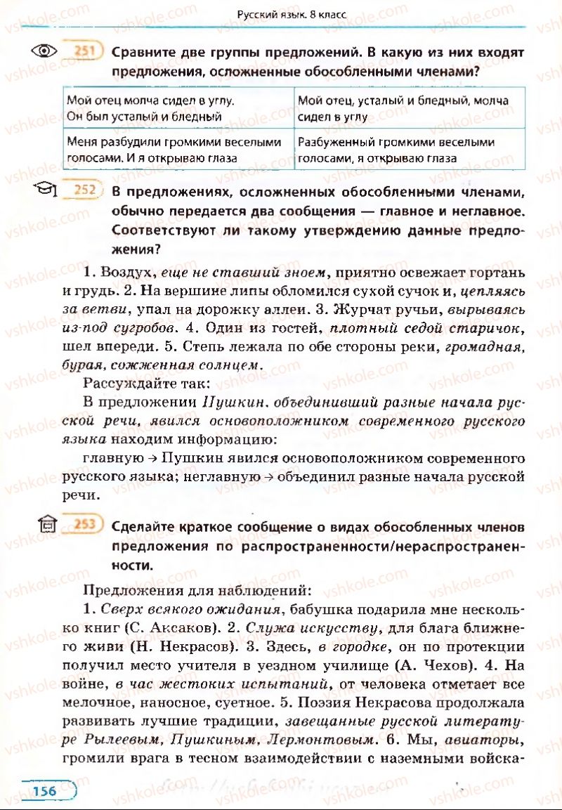 Страница 156 | Підручник Русский язык 8 клас Е.П. Голобородько, Л.В. Вознюк, Н.Н. Вениг, Т.А. Кузьмич 2008