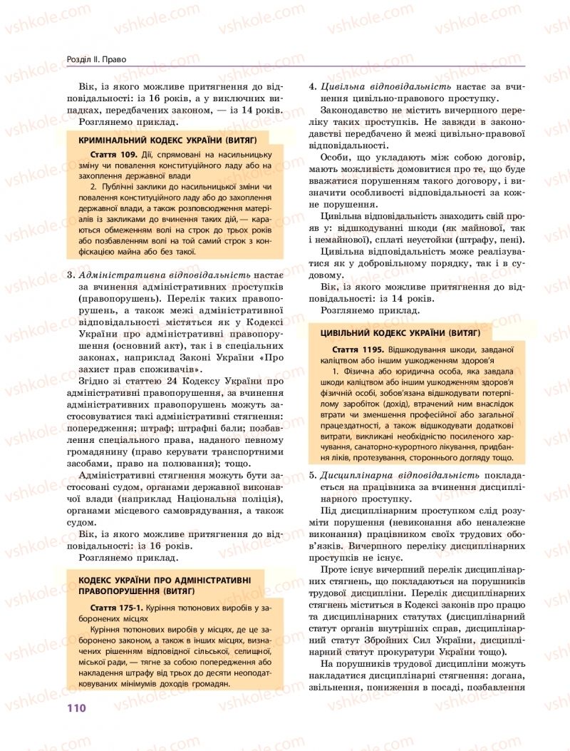 Страница 110 | Підручник Правознавство 10 клас О.М. Лук'янчиков, Д.О. Новіков, К.Ю. Карелов 2018 Профільний рівень
