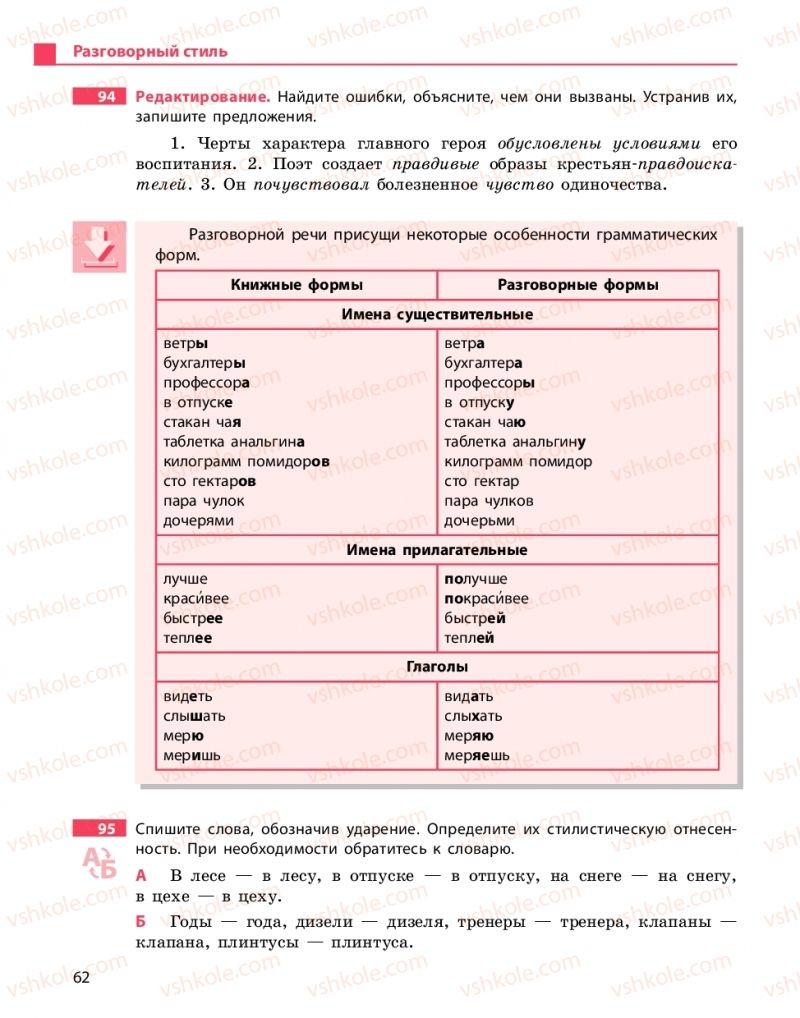 Страница 62 | Підручник Русский язык 10 клас Н.Ф. Баландина, К.В. Дегтярёва 2018 Уровень стандарта