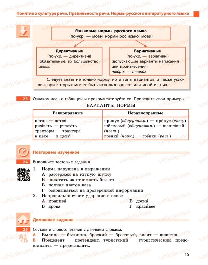 Страница 15 | Підручник Русский язык 10 клас Н.Ф. Баландина, Е.В. Зима  2018 6 год обучения