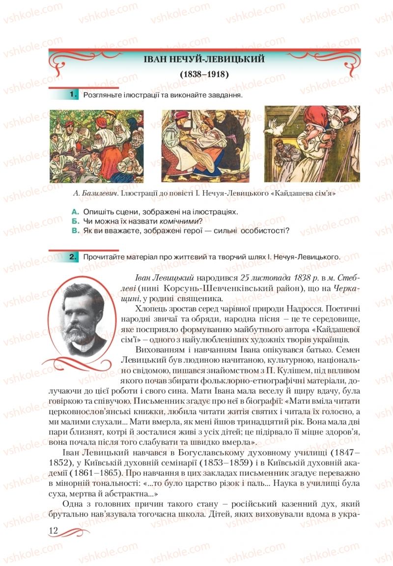 Страница 12 | Підручник Українська література 10 клас О.М. Авраменко, В.І. Пахаренко 2018