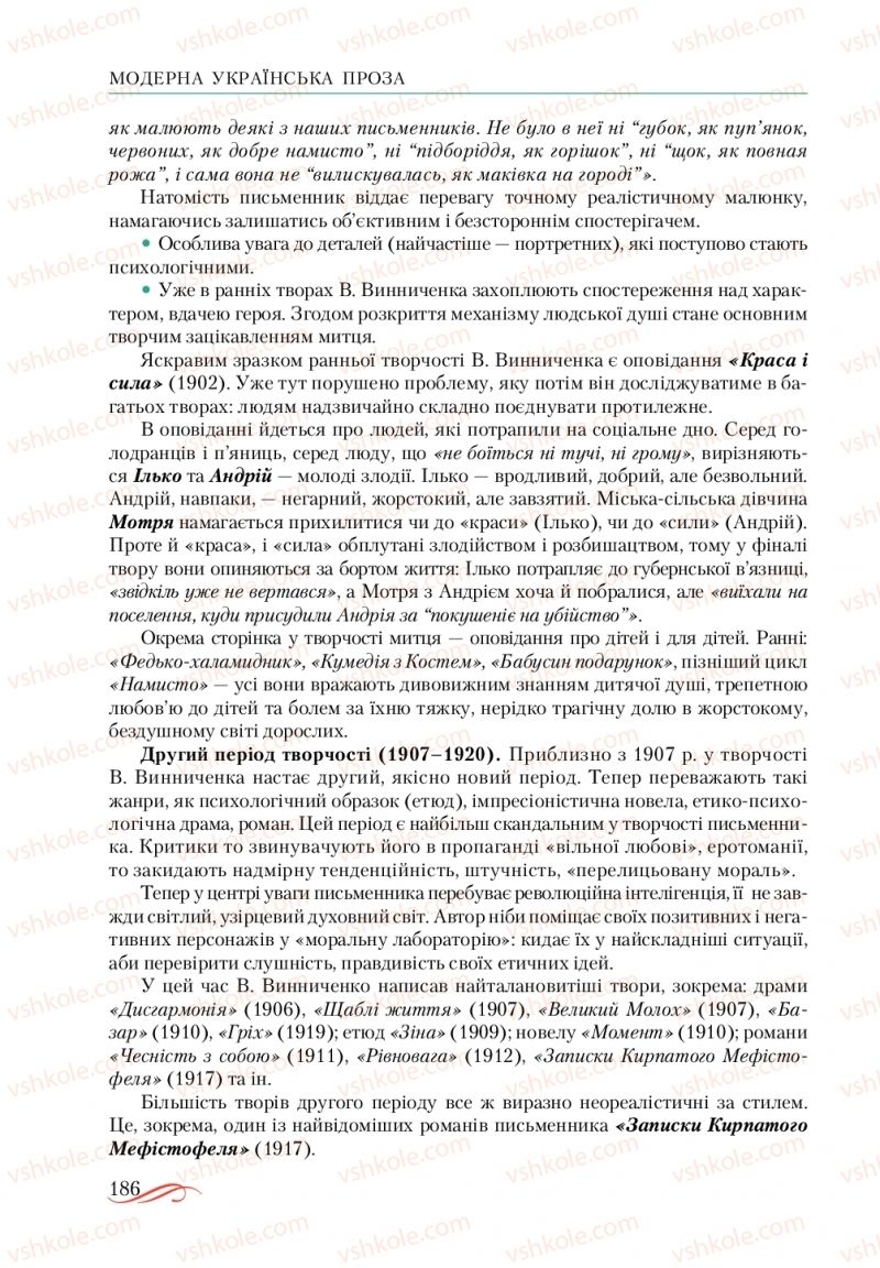 Страница 186 | Підручник Українська література 10 клас О.М. Авраменко, В.І. Пахаренко 2018