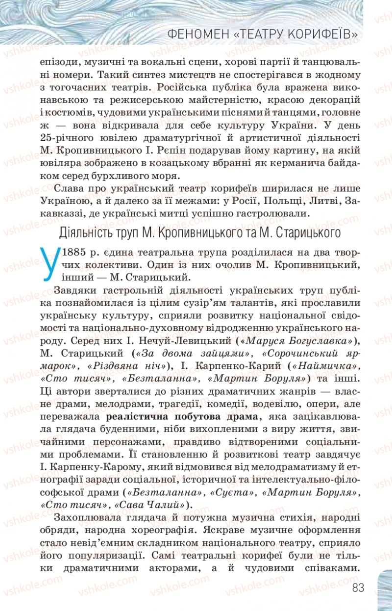 Страница 83 | Підручник Українська література 10 клас Л.Т. Коваленко, Н.І. Бернадська 2018 Рівень стандарту