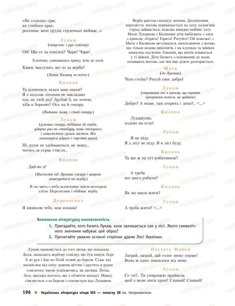 Страница 196 | Підручник Українська література 10 клас О.І. Борзенко, О.В. Лобусова 2018 Профільний рівень