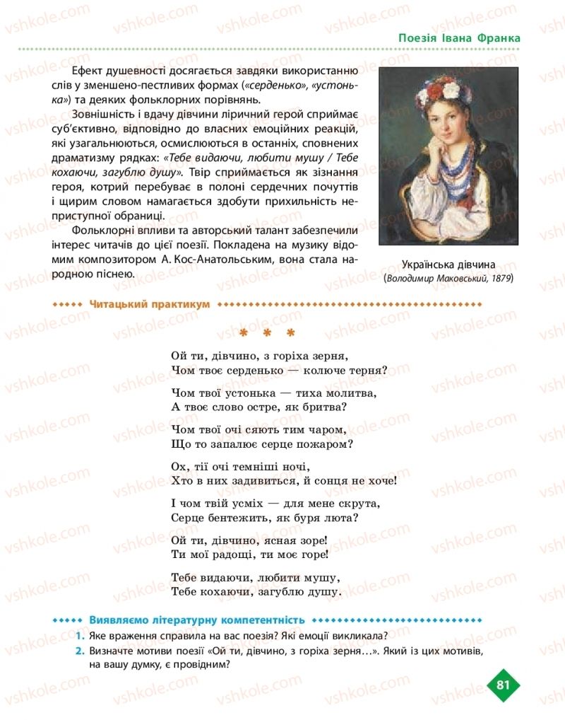 Страница 81 | Підручник Українська література 10 клас О.І. Борзенко, О.В. Лобусова 2018 Рівень стандарту
