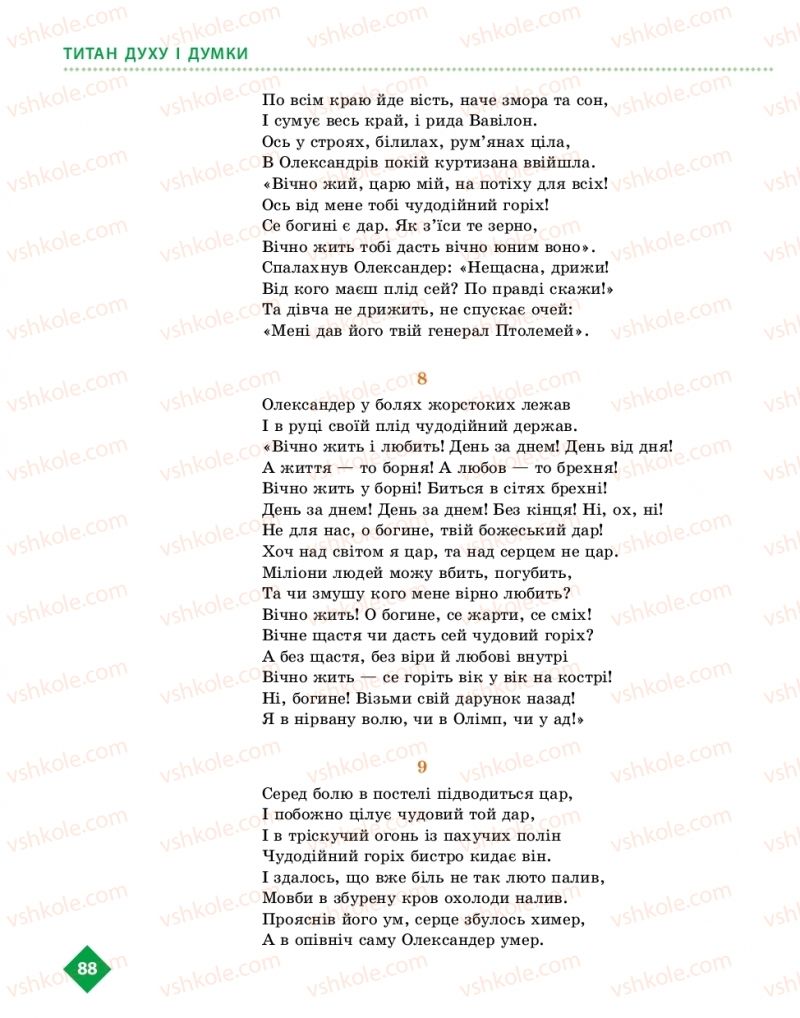 Страница 88 | Підручник Українська література 10 клас О.І. Борзенко, О.В. Лобусова 2018 Рівень стандарту