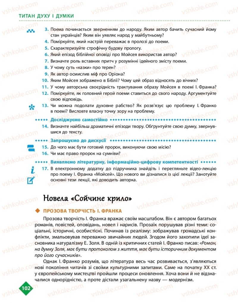 Страница 102 | Підручник Українська література 10 клас О.І. Борзенко, О.В. Лобусова 2018 Рівень стандарту