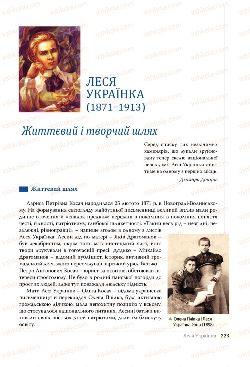 Страница 223 | Підручник Українська література 10 клас О.В. Слоньовська, Н.В. Мафтин, Н.М. Вівчарик 2018