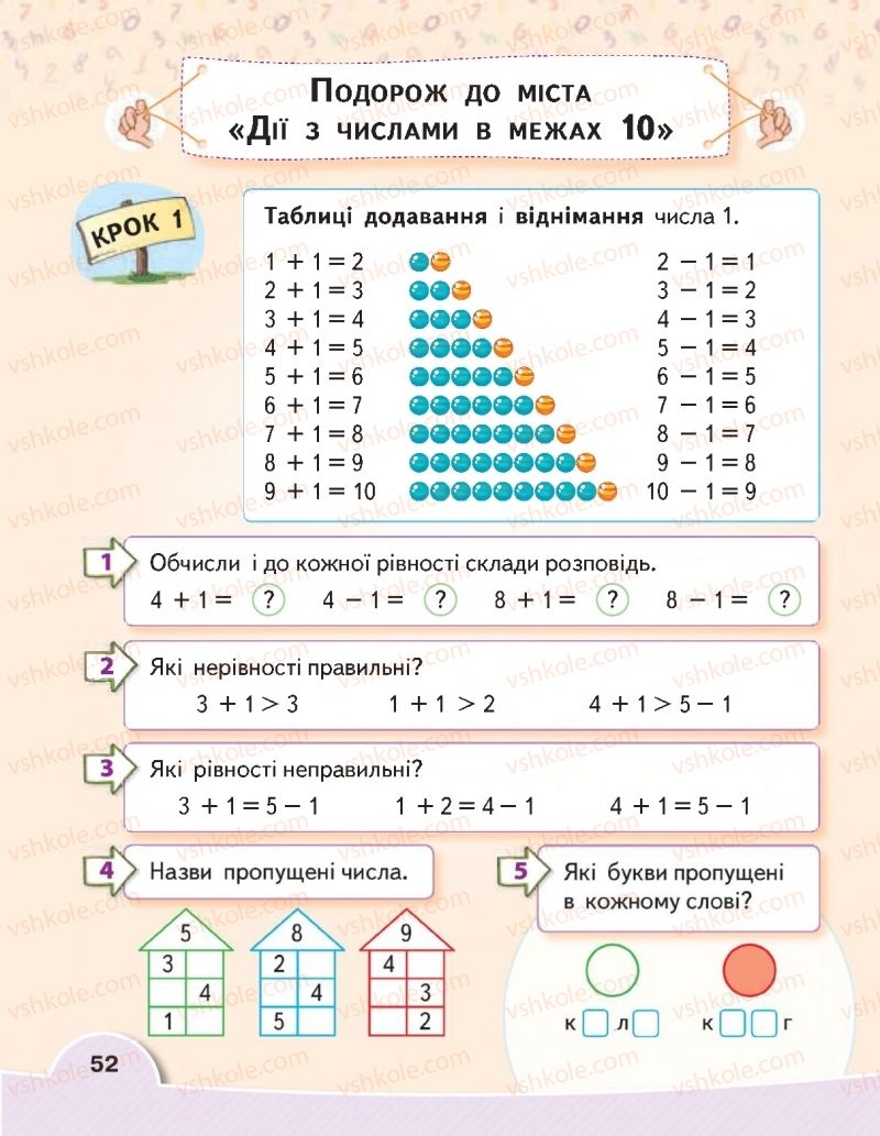 Страница 52 | Підручник Математика 1 клас В.Г. Бевз, Д.В. Васильєва 2018