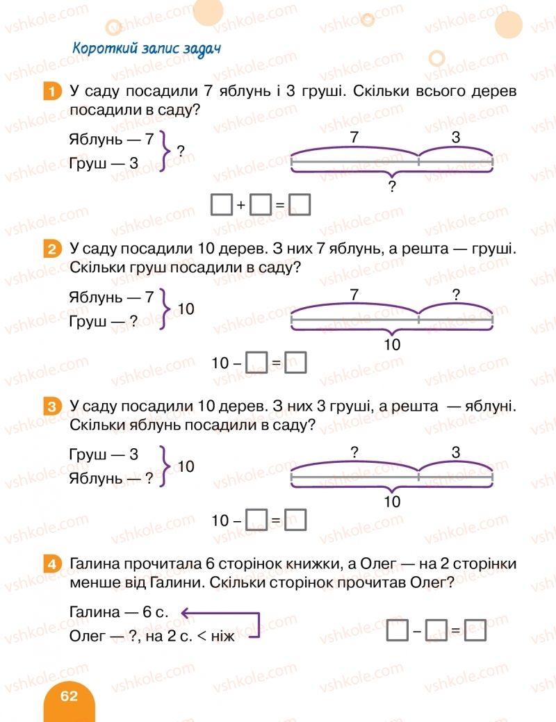 Страница 62 | Підручник Математика 1 клас С.П. Логачевська, Т.А. Логачевська, О.А. Комар 2018