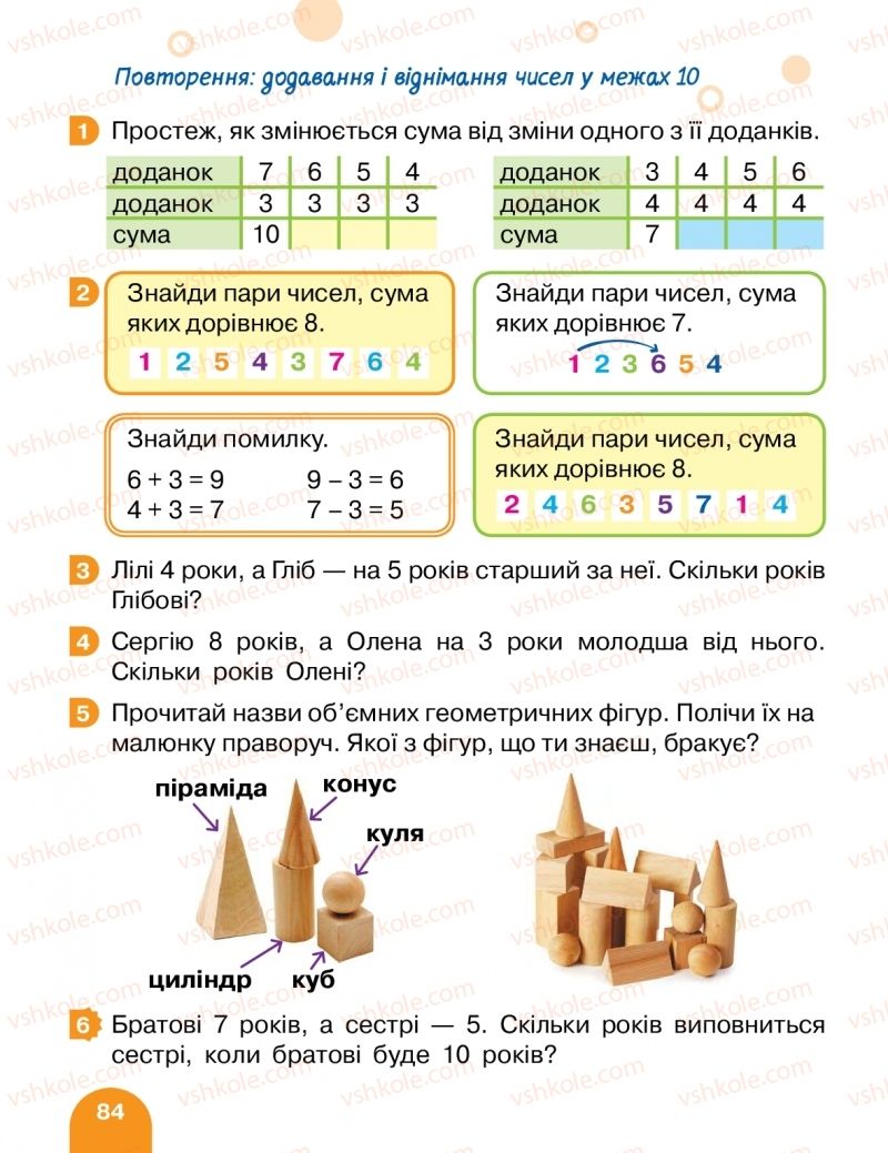 Страница 84 | Підручник Математика 1 клас С.П. Логачевська, Т.А. Логачевська, О.А. Комар 2018