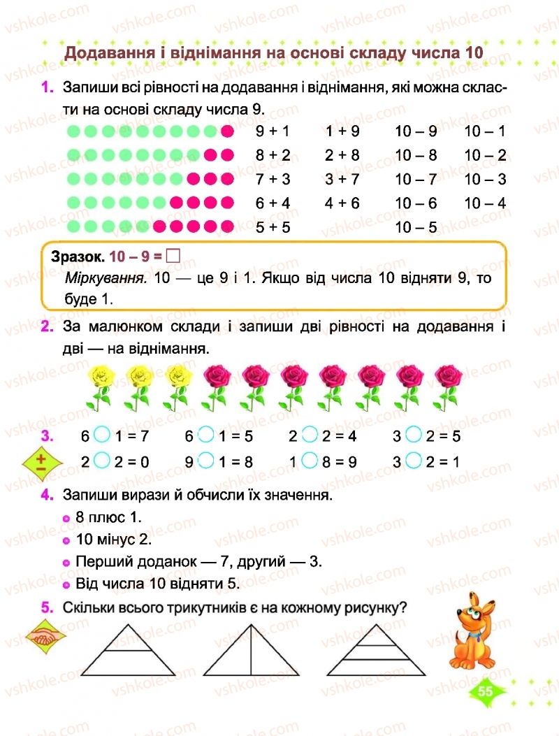 Страница 55 | Підручник Математика 1 клас О.П. Корчевська, М.В. Козак 2018