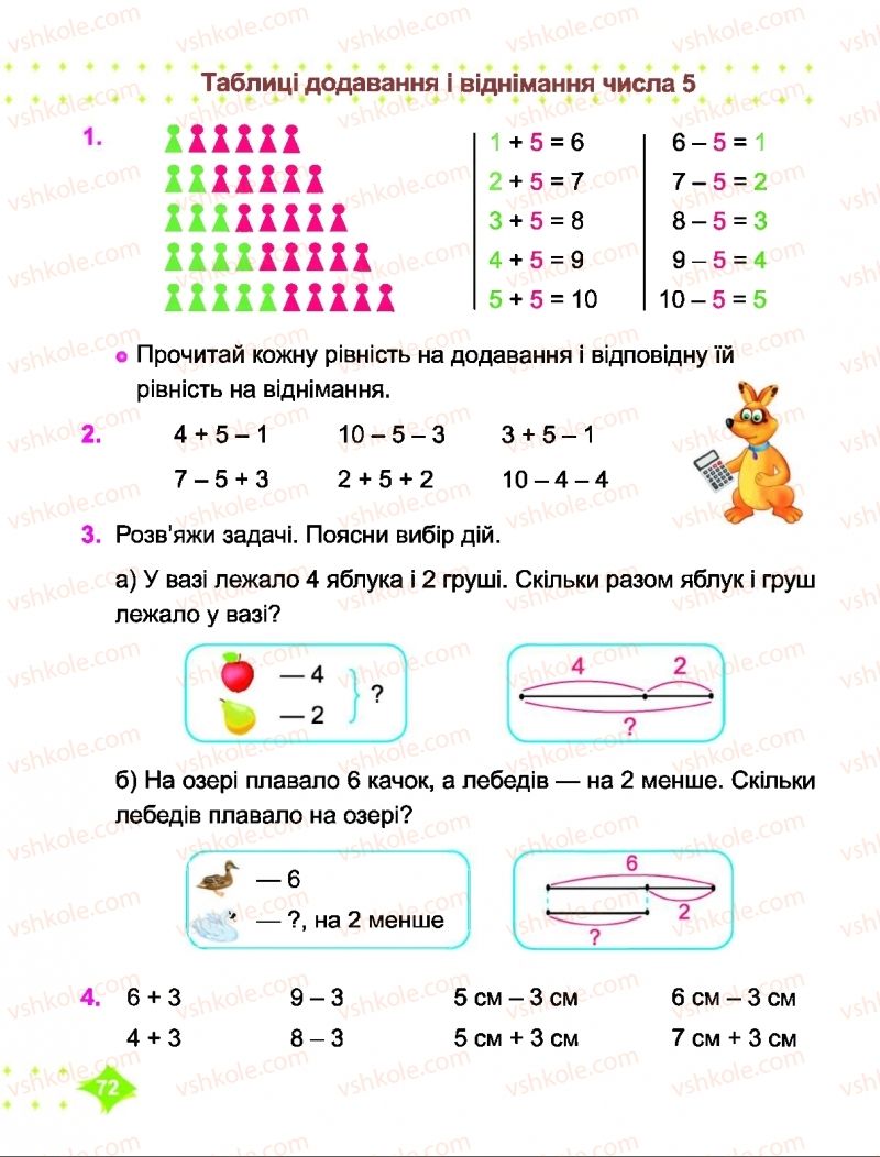 Страница 72 | Підручник Математика 1 клас О.П. Корчевська, М.В. Козак 2018