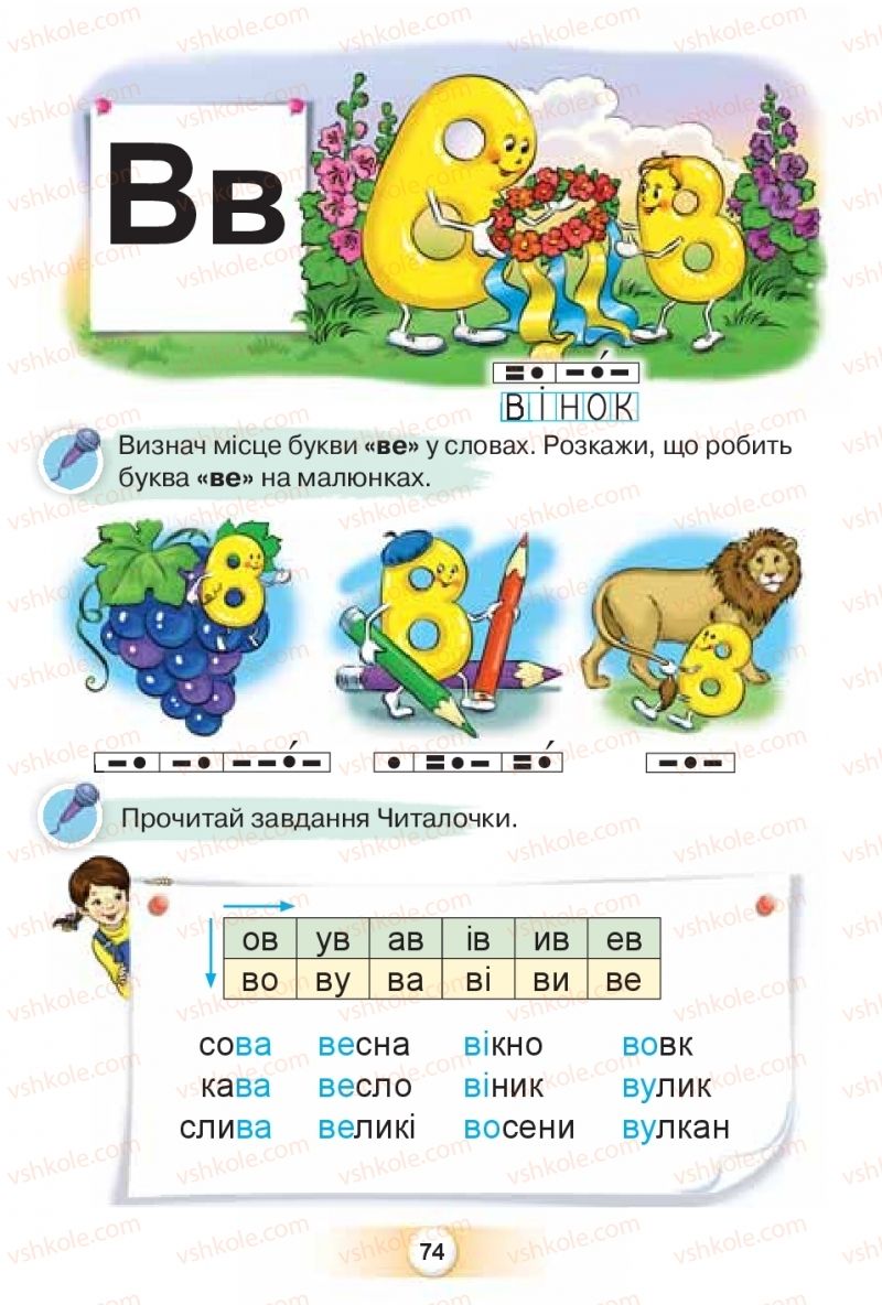 Страница 74 | Підручник Буквар 1 клас К.І. Пономарьова 2018 1 частина