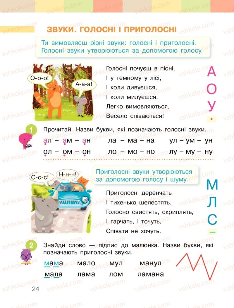 Страница 24 | Підручник Буквар 1 клас  І.О. Большакова, М.С. Пристінська 2018 1 частина