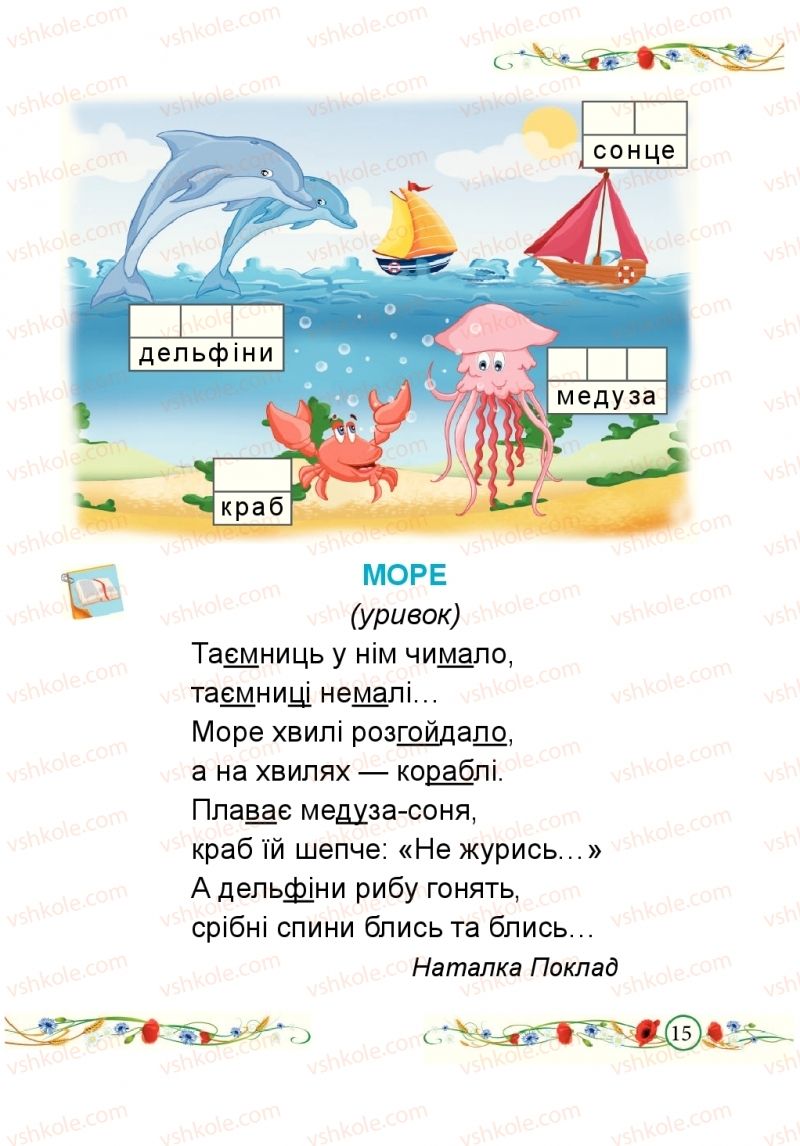 Страница 15 | Підручник Буквар 1 клас Н.М. Кравцова, О.Д. Придаток 2018 1 частина