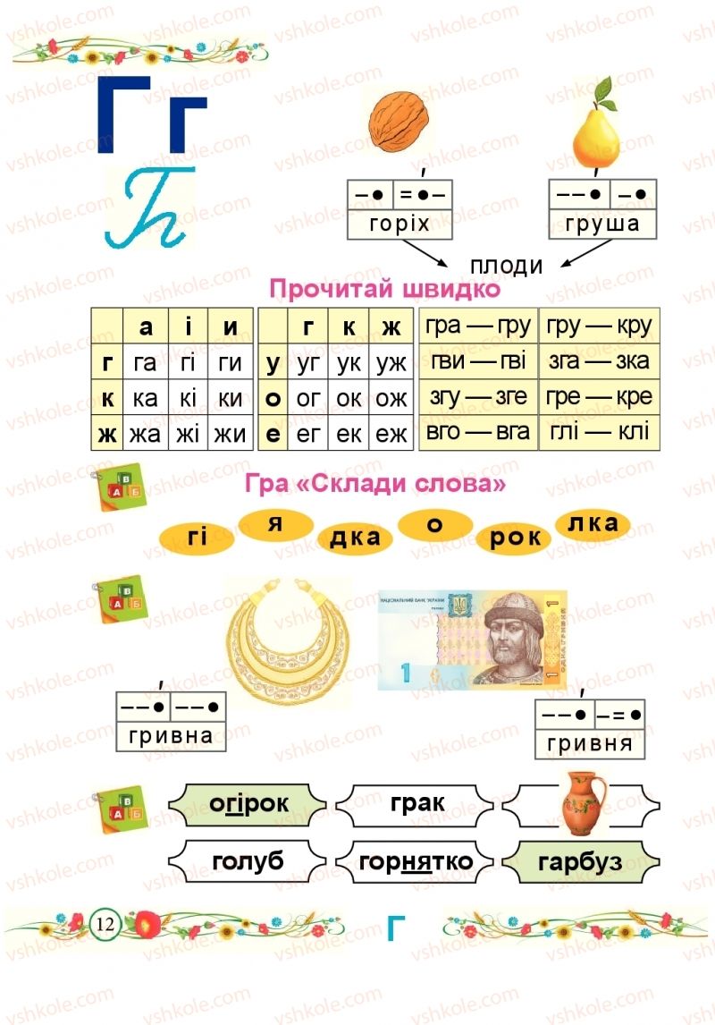 Страница 12 | Підручник Буквар 1 клас Н.М. Кравцова, О.Д. Придаток 2018 2 частина