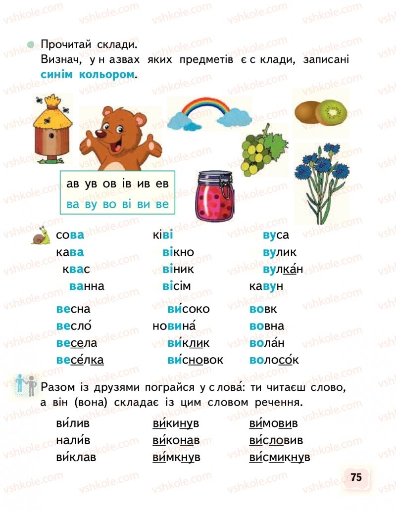 Страница 75 | Підручник Буквар 1 клас М.С. Вашуленко, О.В. Вашуленко 2018 1 частина