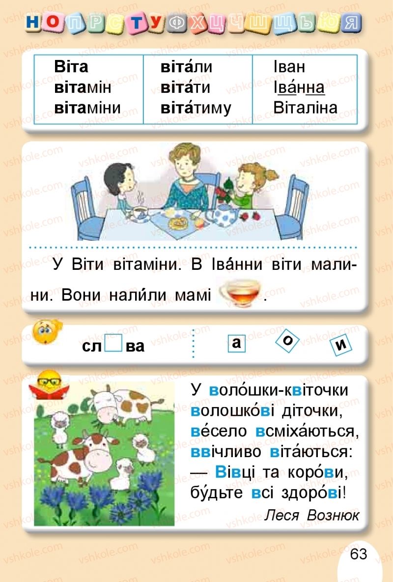Страница 63 | Підручник Буквар 1 клас С.С. Тарнавська, В.О. Науменко 2018 1 частина