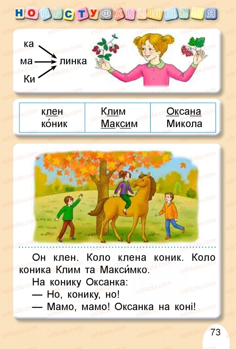 Страница 73 | Підручник Буквар 1 клас С.С. Тарнавська, В.О. Науменко 2018 1 частина