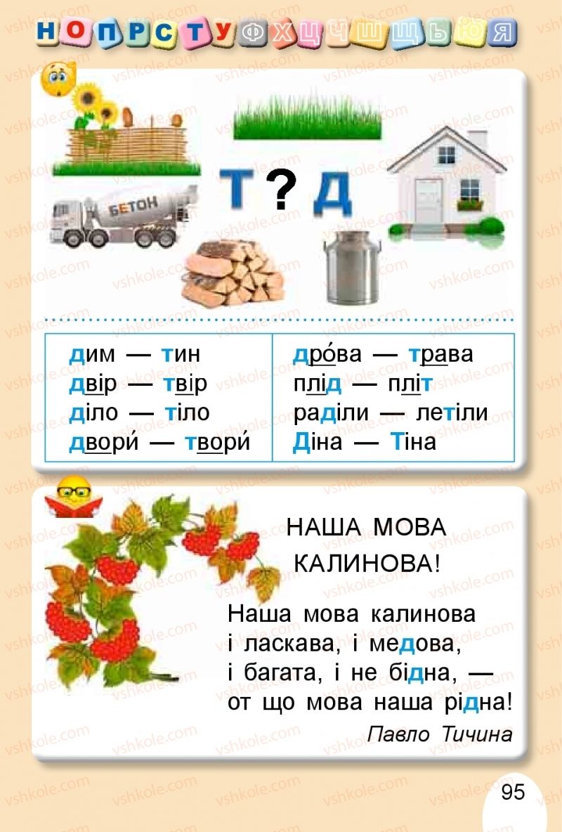 Страница 95 | Підручник Буквар 1 клас С.С. Тарнавська, В.О. Науменко 2018 1 частина