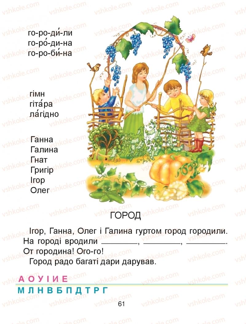Страница 61 | Підручник Буквар 1 клас М.І. Чумарна 2018 1 частина