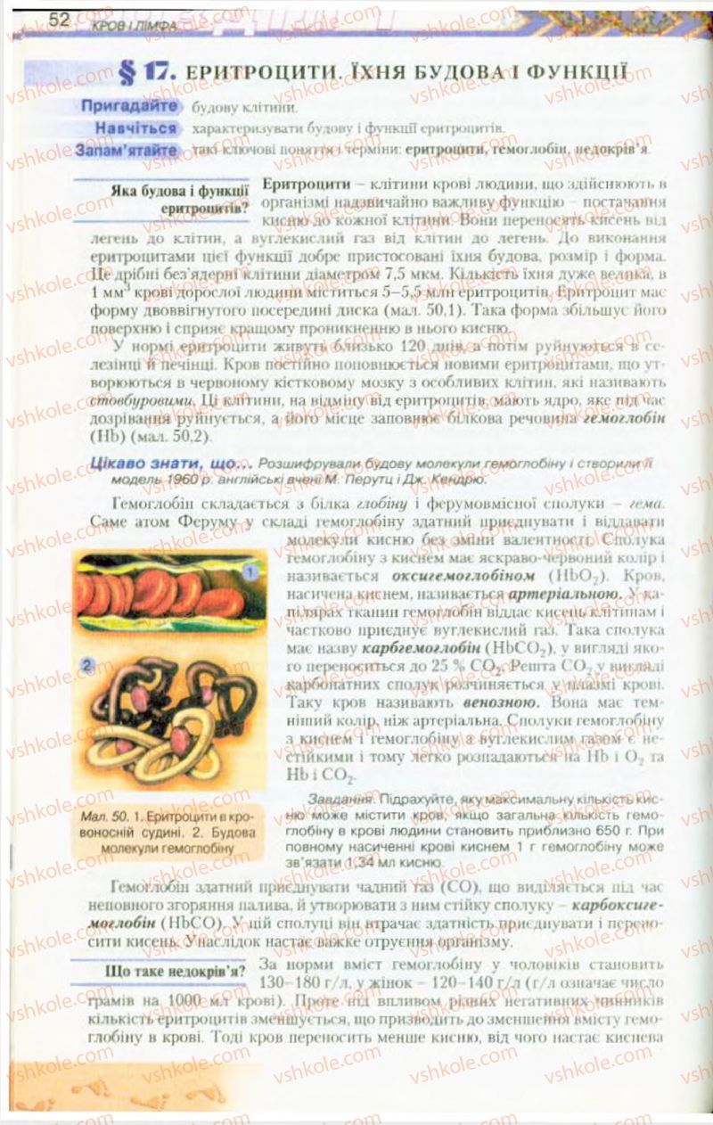Страница 52 | Підручник Біологія 9 клас Н.Ю. Матяш, М.Н. Шабатура 2009