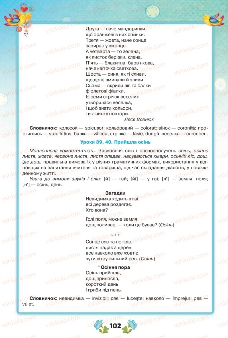 Страница 102 | Підручник Українська мова 1 клас Н.Т. Палій, М.М. Одинак, М.Л. Істратій 2018 1 частина