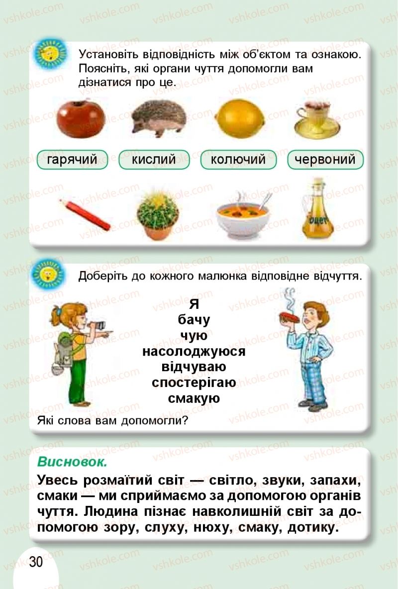 Страница 30 | Підручник Я досліджую світ 1 клас Т.Г. Гільберг, О.В. Гнатюк, Н.М. Павич 2018 1 частина