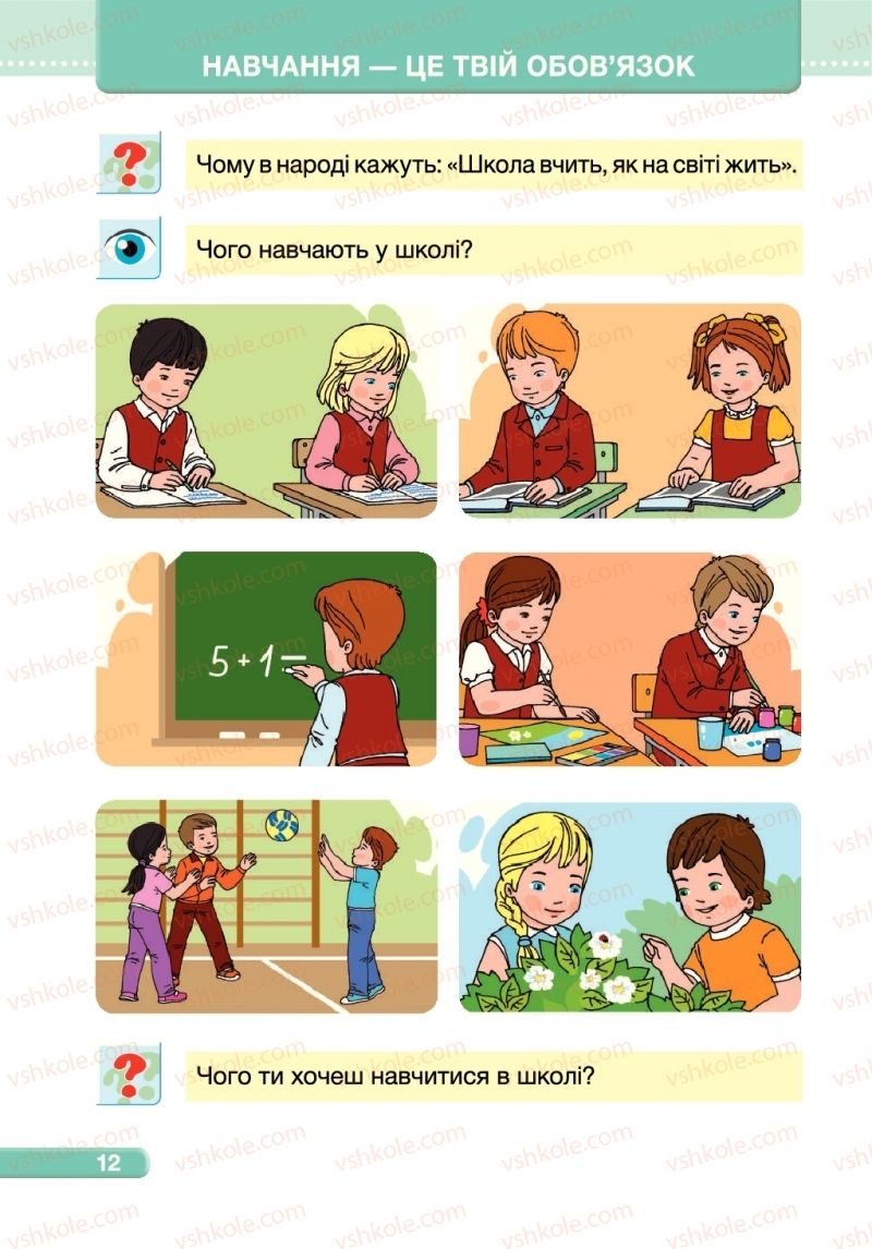 Страница 12 | Підручник Я досліджую світ 1 клас І.І. Жаркова, Л.А. Мечник 2018 1 частина