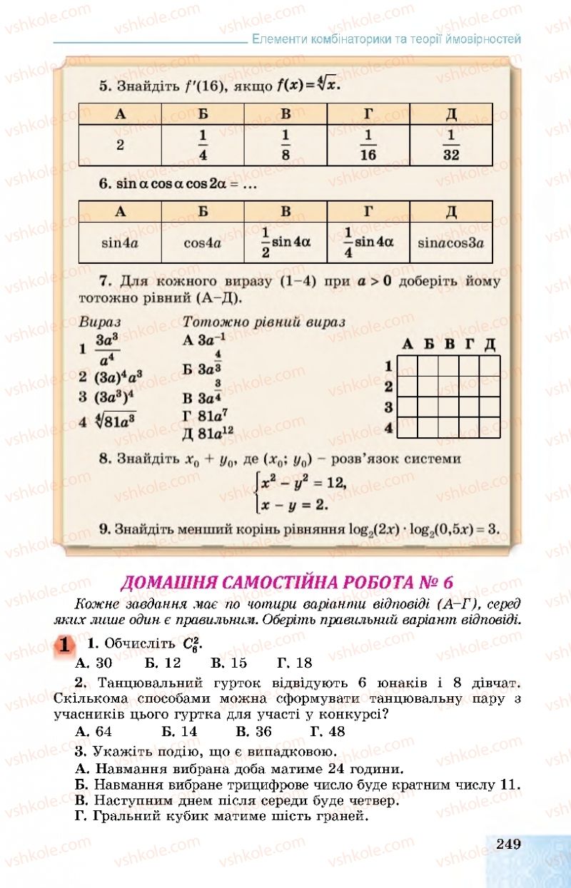 Страница 249 | Підручник Алгебра 11 клас О.С. Істер, О.В. Єргіна 2019 Профільний рівень