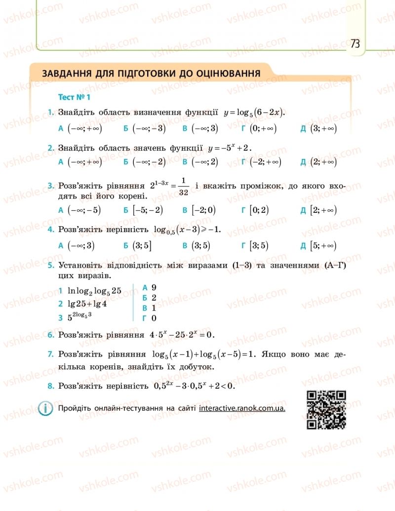 Страница 73 | Підручник Математика 11 клас Є.П. Нелін, О.Є. Долгова 2019