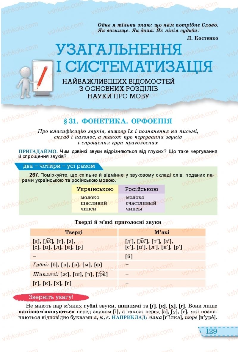 Страница 129 | Підручник Українська мова 11 клас О.В. Заболотний, В.В. Заболотний 2019 На російській мові