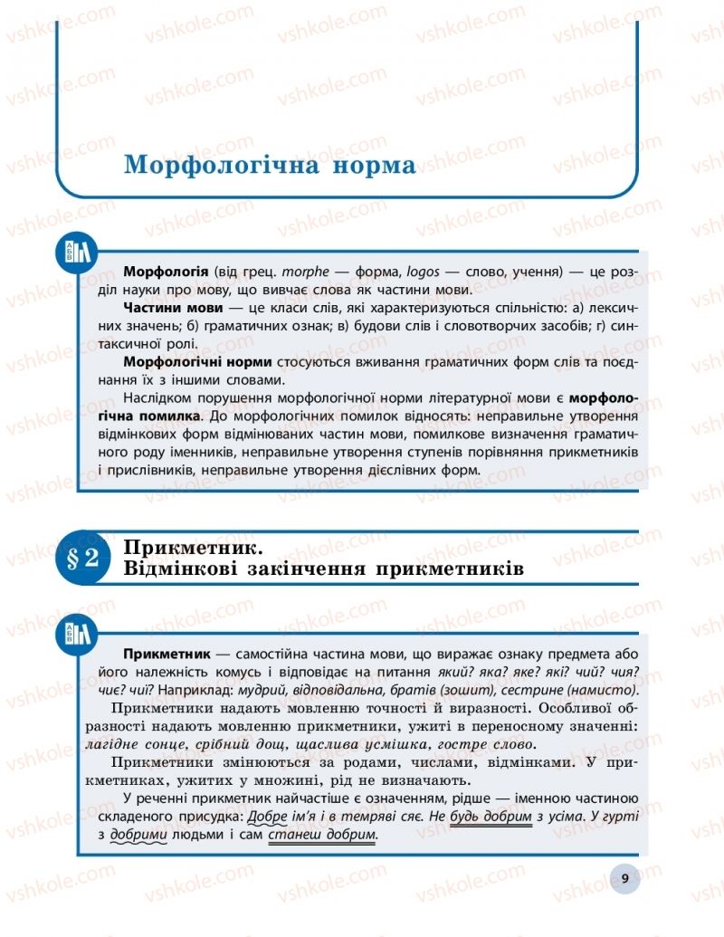 Страница 9 | Підручник Українська мова 11 клас О.П. Глазова 2019
