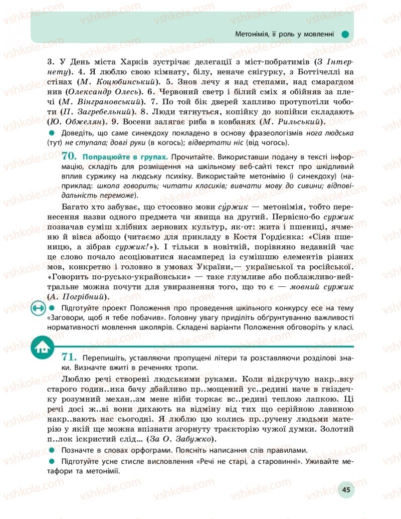 Страница 45 | Підручник Українська мова 11 клас О.П. Глазова 2019