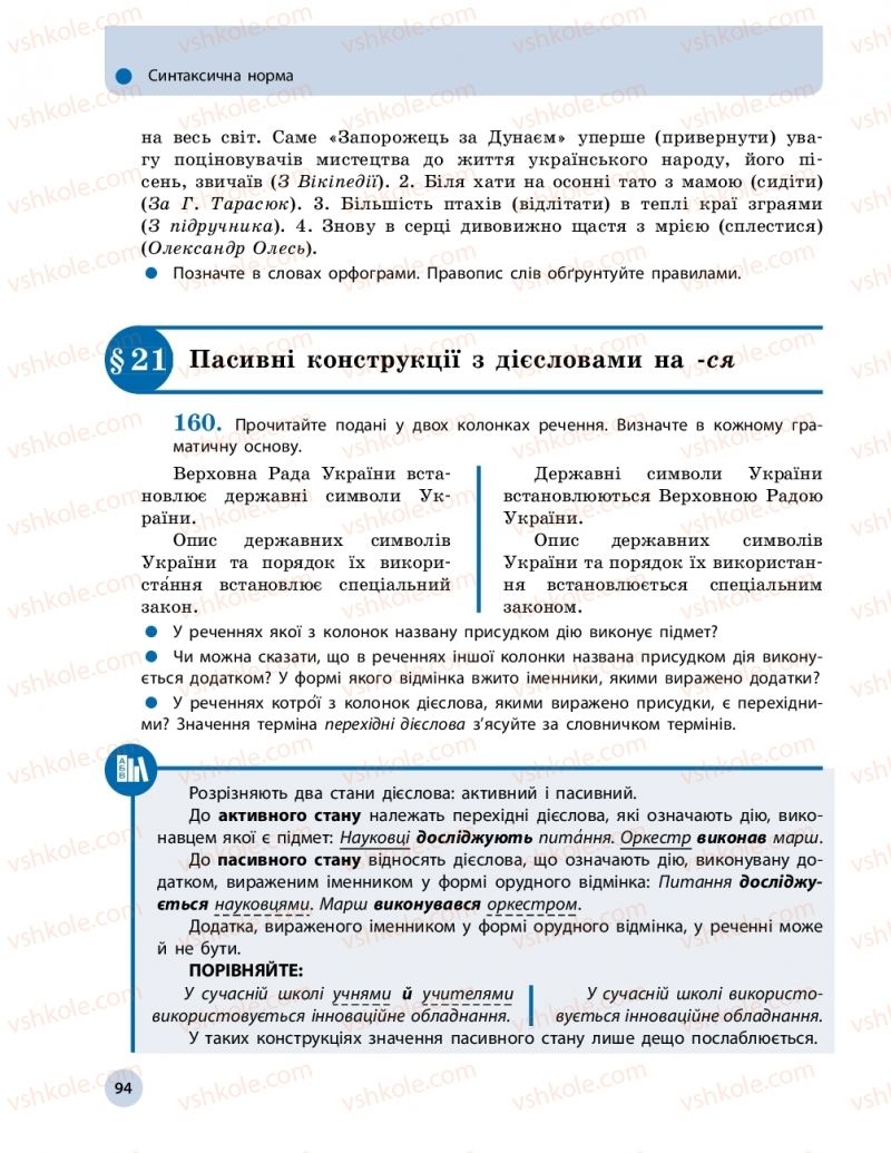Страница 94 | Підручник Українська мова 11 клас О.П. Глазова 2019