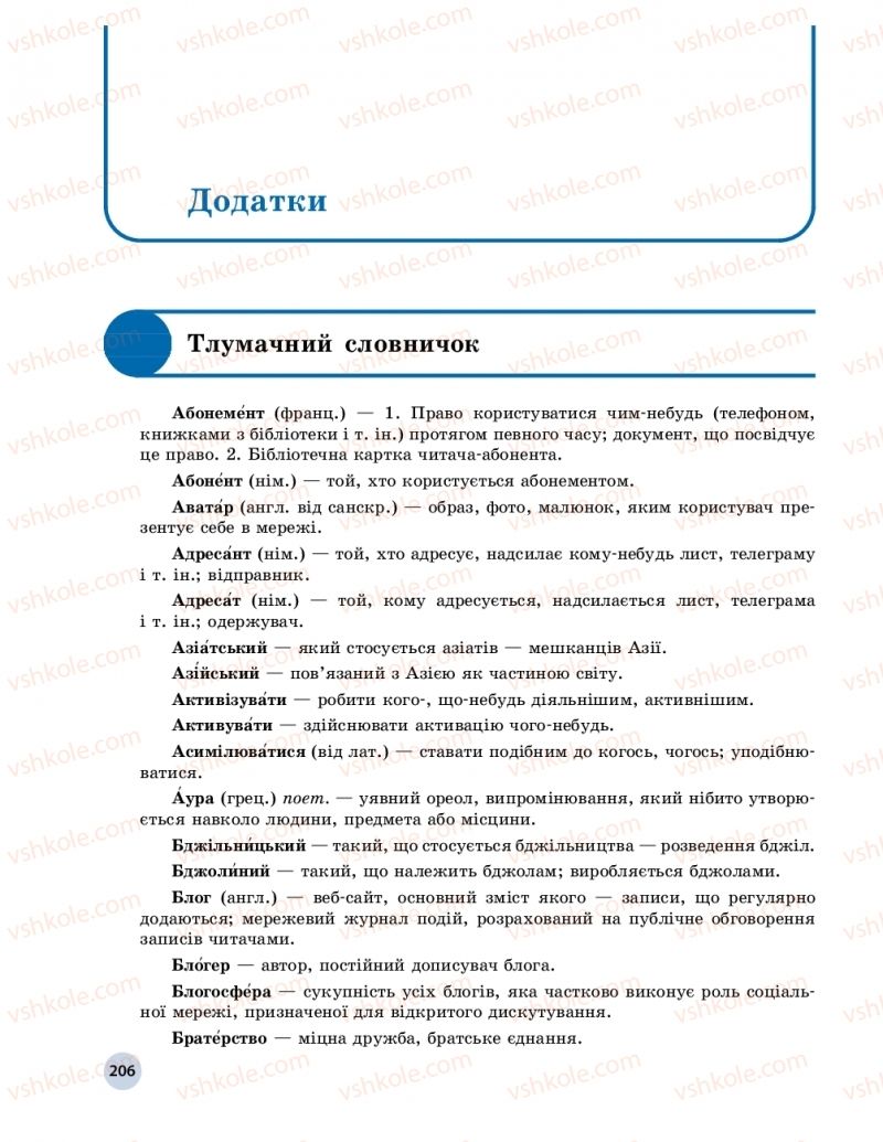 Страница 206 | Підручник Українська мова 11 клас О.П. Глазова 2019