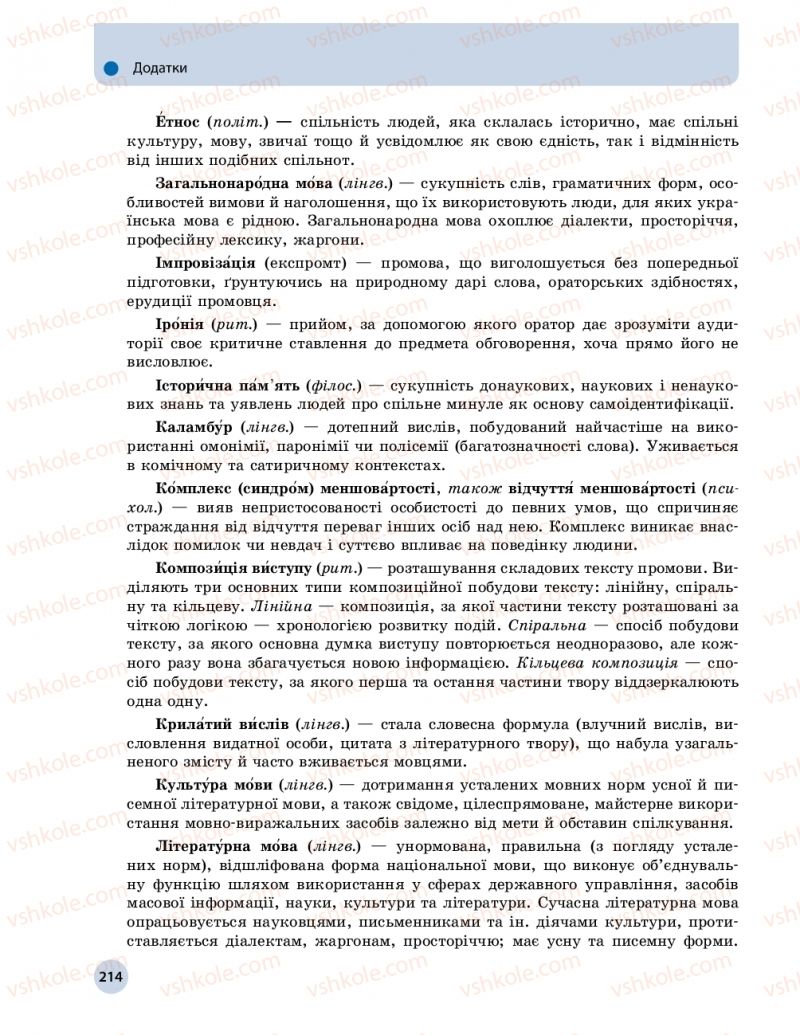 Страница 214 | Підручник Українська мова 11 клас О.П. Глазова 2019