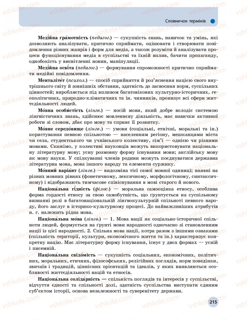 Страница 215 | Підручник Українська мова 11 клас О.П. Глазова 2019