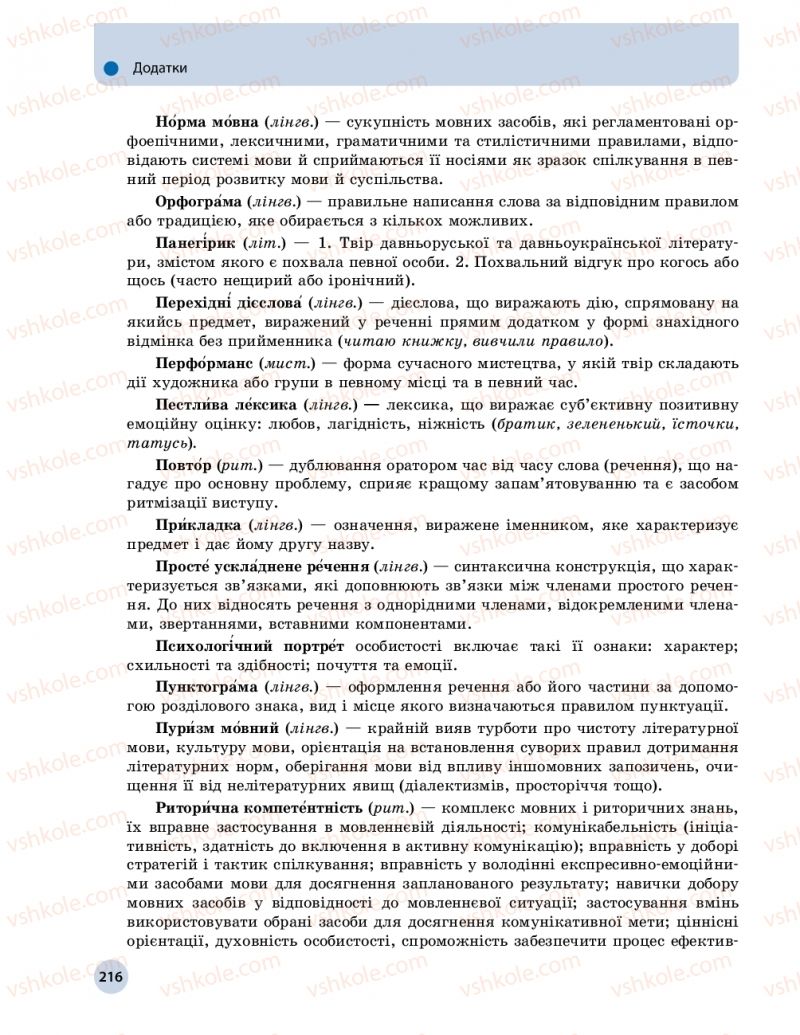 Страница 216 | Підручник Українська мова 11 клас О.П. Глазова 2019
