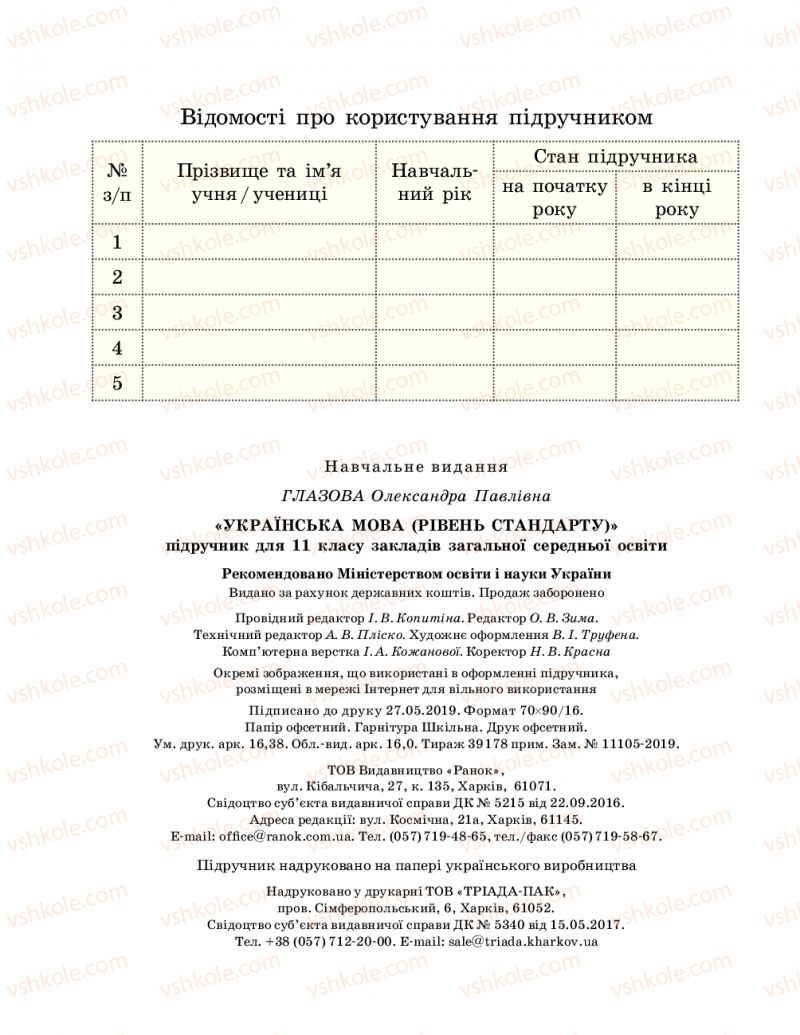 Страница 224 | Підручник Українська мова 11 клас О.П. Глазова 2019