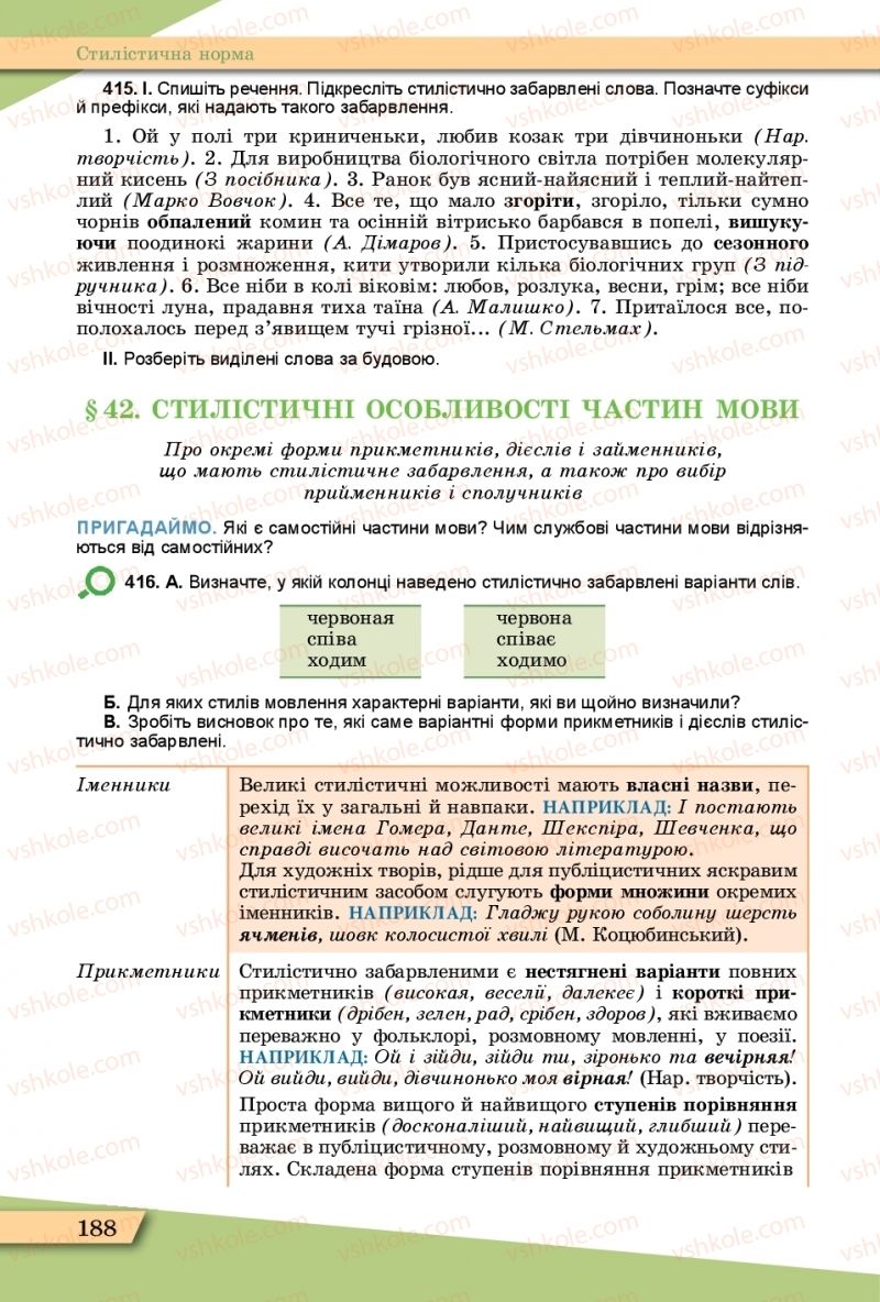 Страница 188 | Підручник Українська мова 11 клас О.В. Заболотний, В.В. Заболотний  2019