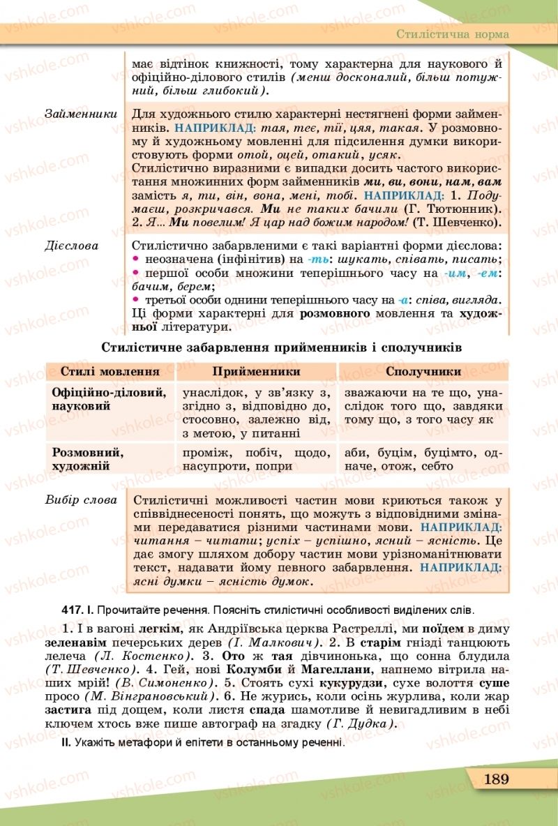 Страница 189 | Підручник Українська мова 11 клас О.В. Заболотний, В.В. Заболотний  2019